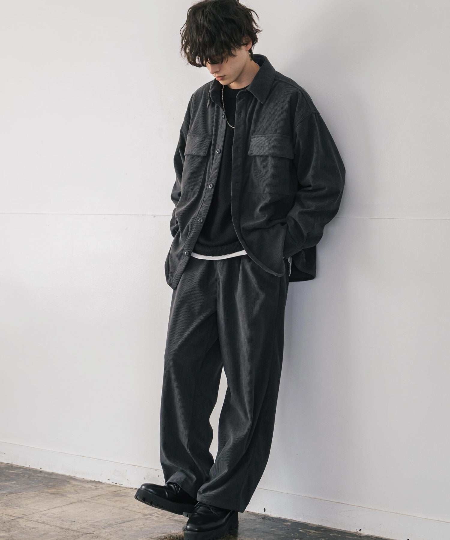 コーデュロイセットアップ CPOシャツジャケット＆イージーワイドパンツ