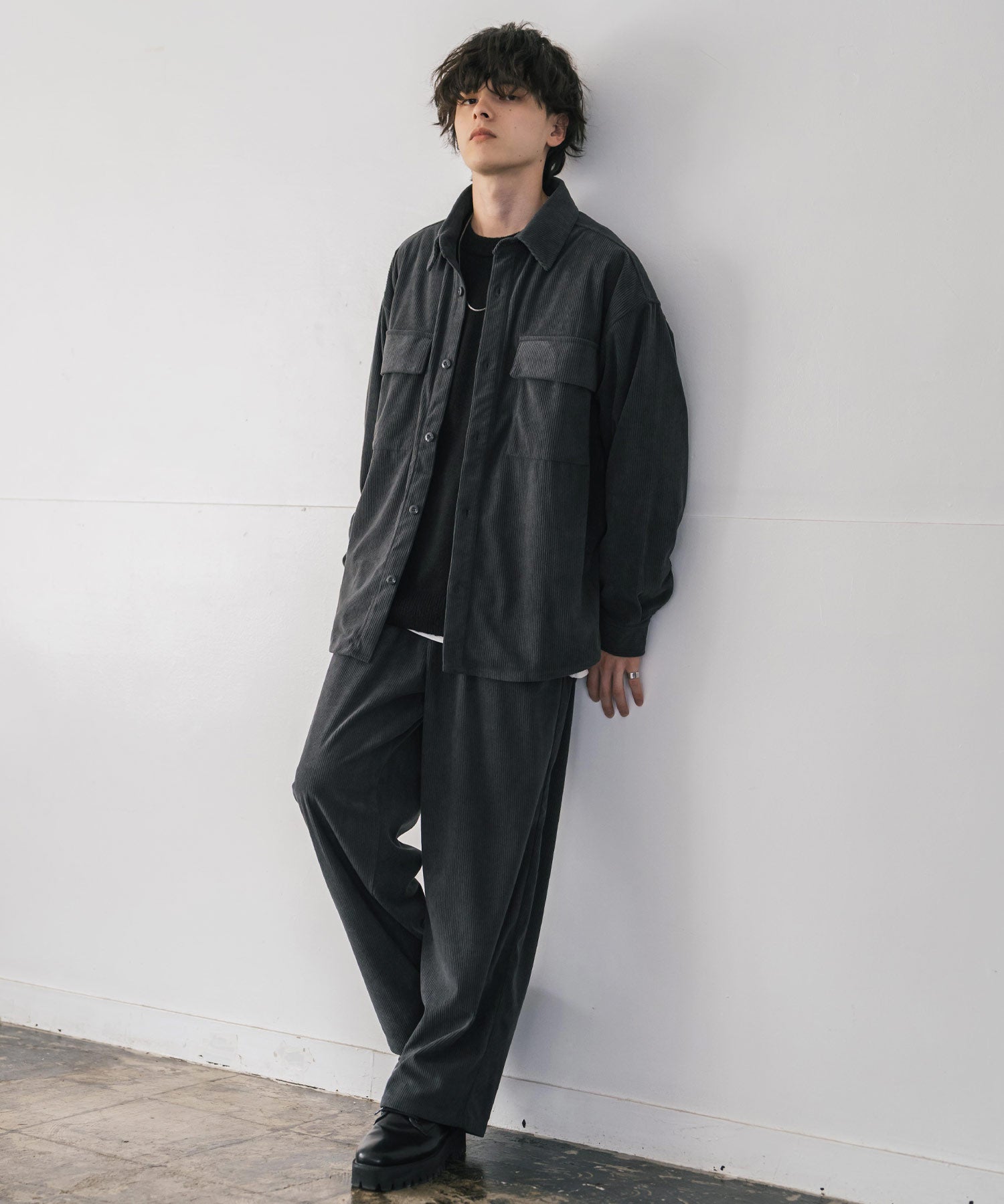 コーデュロイセットアップ CPOシャツジャケット＆イージーワイドパンツ