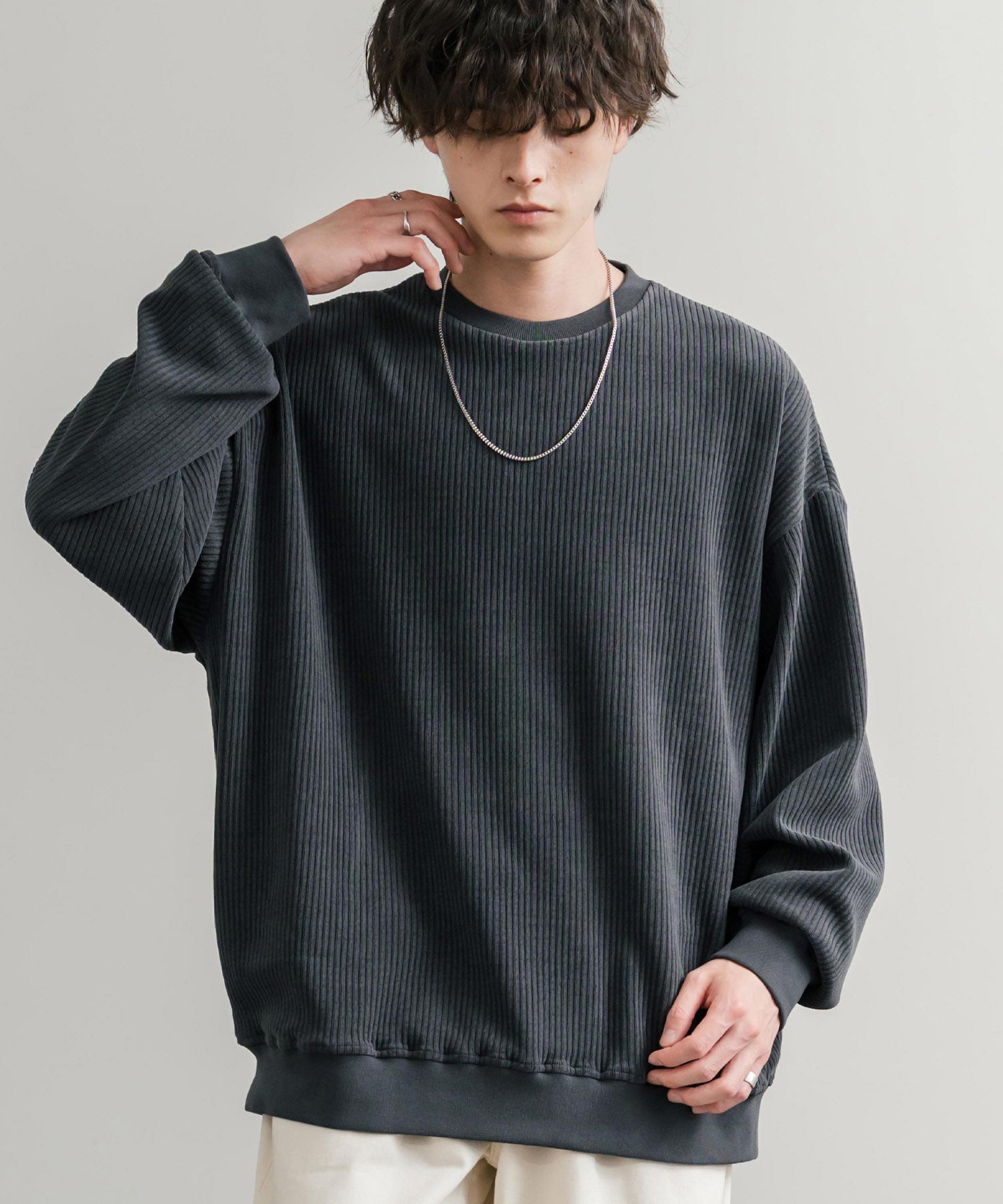 オーバーサイズカットコーデュロイクルーネック長袖プルオーバー 14690