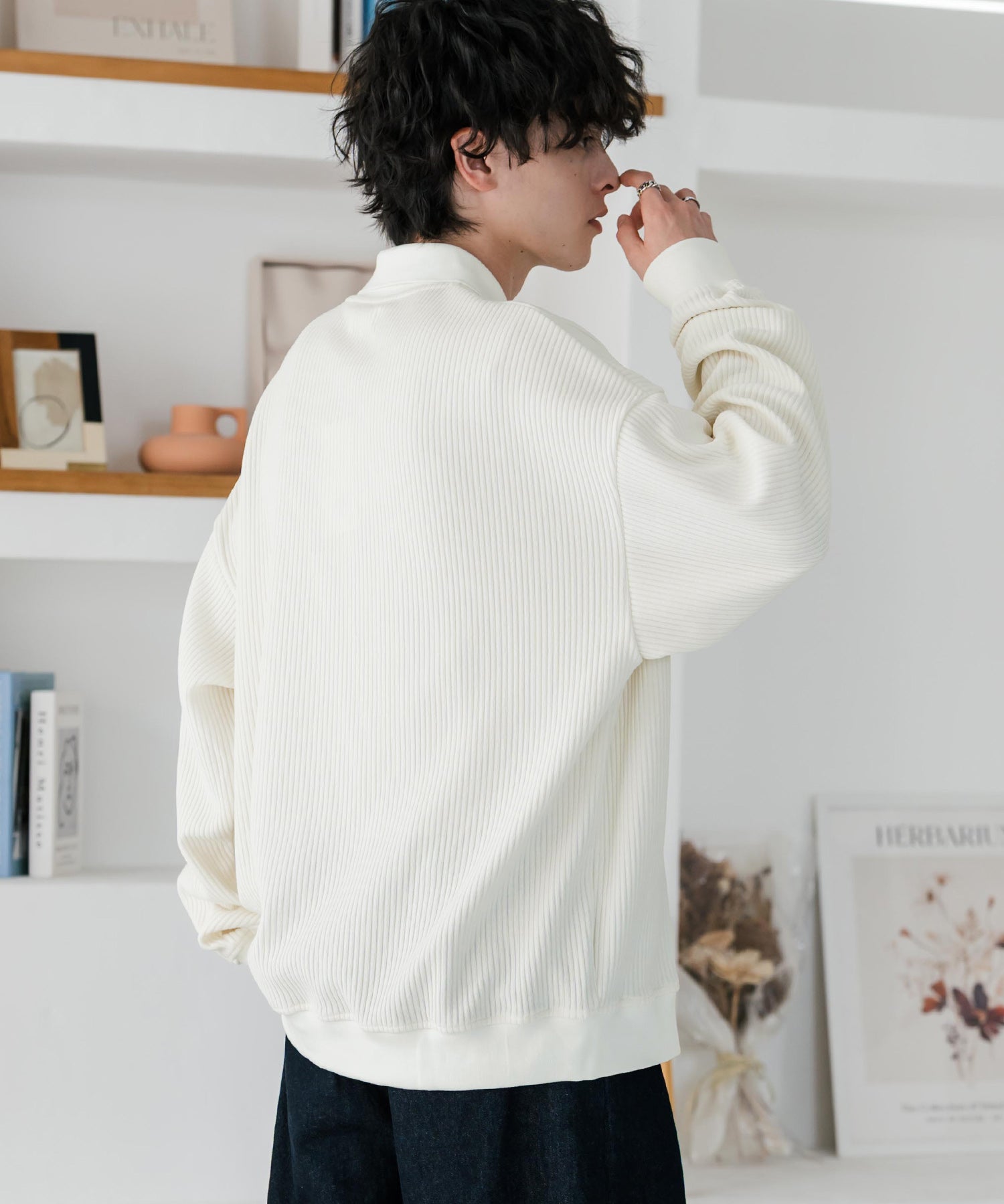 新色追加 オーバーサイズカットコーデュロイ・スエード長袖ポロシャツ 14691