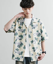 Upscape Audience アップスケープ オーディエンス 日本製 国産 オーバーサイズ 丹後ライトアムンゼン 梨地 カスリライクプリント半袖開襟シャツ AUD6607 14693