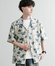 Upscape Audience アップスケープ オーディエンス 日本製 国産 オーバーサイズ 丹後ライトアムンゼン 梨地 カスリライクプリント半袖開襟シャツ AUD6607 14693