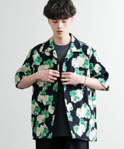 Upscape Audience アップスケープ オーディエンス 日本製 国産 オーバーサイズ 丹後ライトアムンゼン 梨地 カスリライクプリント半袖開襟シャツ AUD6607 14693