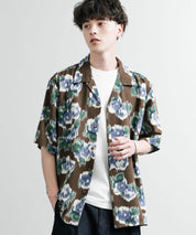 Upscape Audience アップスケープ オーディエンス 日本製 国産 オーバーサイズ 丹後ライトアムンゼン 梨地 カスリライクプリント半袖開襟シャツ AUD6607 14693