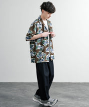 Upscape Audience アップスケープ オーディエンス 日本製 国産 オーバーサイズ 丹後ライトアムンゼン 梨地 カスリライクプリント半袖開襟シャツ AUD6607 14693