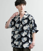 Upscape Audience アップスケープ オーディエンス 日本製 国産 オーバーサイズ 丹後ライトアムンゼン 梨地 カスリライクプリント半袖開襟シャツ AUD6607 14693