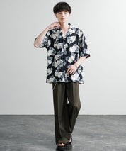 Upscape Audience アップスケープ オーディエンス 日本製 国産 オーバーサイズ 丹後ライトアムンゼン 梨地 カスリライクプリント半袖開襟シャツ AUD6607 14693