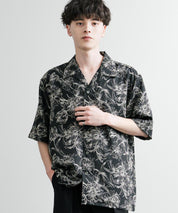 Upscape Audience アップスケープオーディエンス 日本製 国産 オーバーサイズ 丹後ライトアムンゼン 梨地 捺染マシンプリント半袖開襟シャツ AUD6608 14694