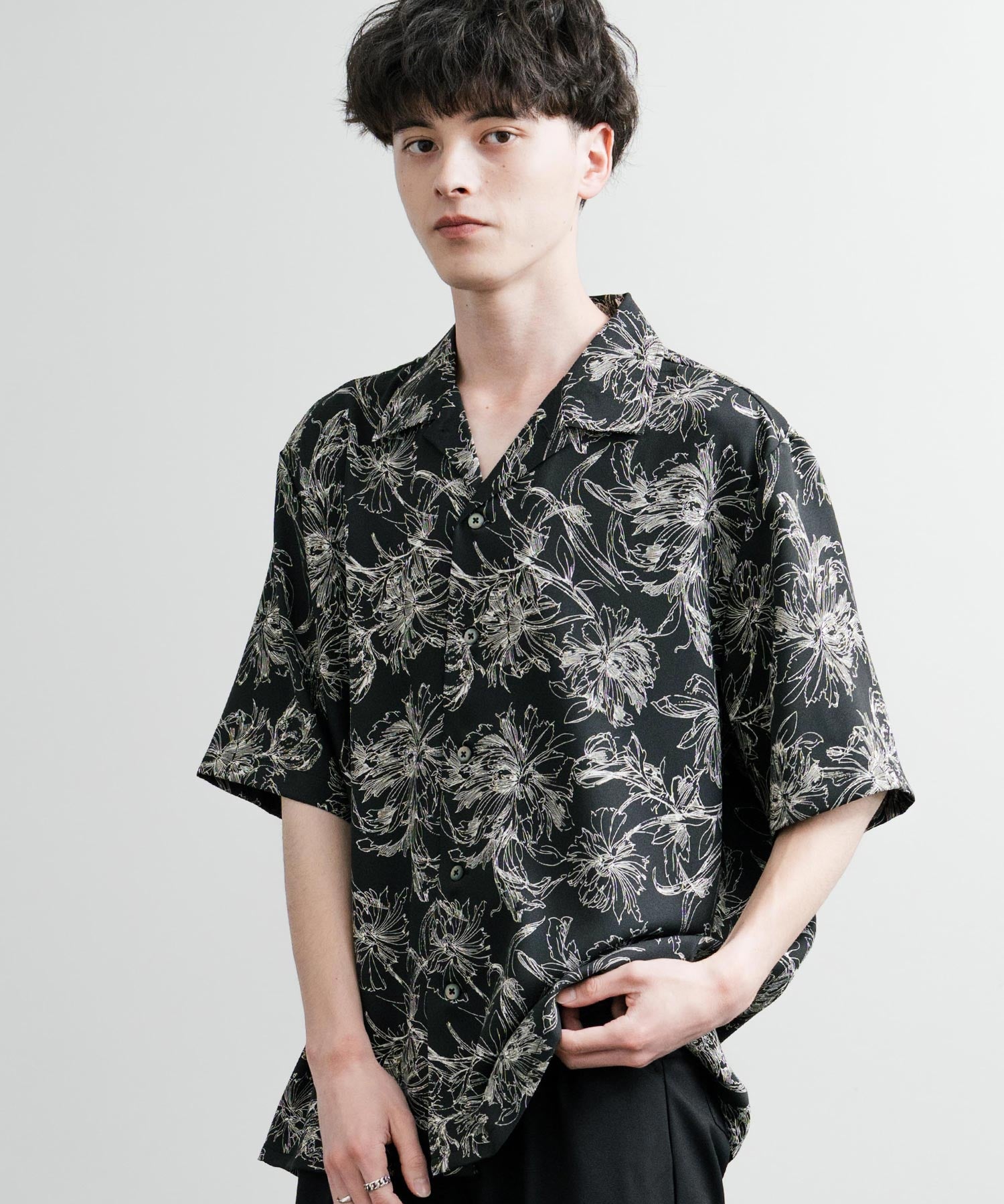 Upscape Audience アップスケープオーディエンス 日本製 国産 オーバーサイズ 丹後ライトアムンゼン 梨地 捺染マシンプリント半袖開襟シャツ AUD6608 14694