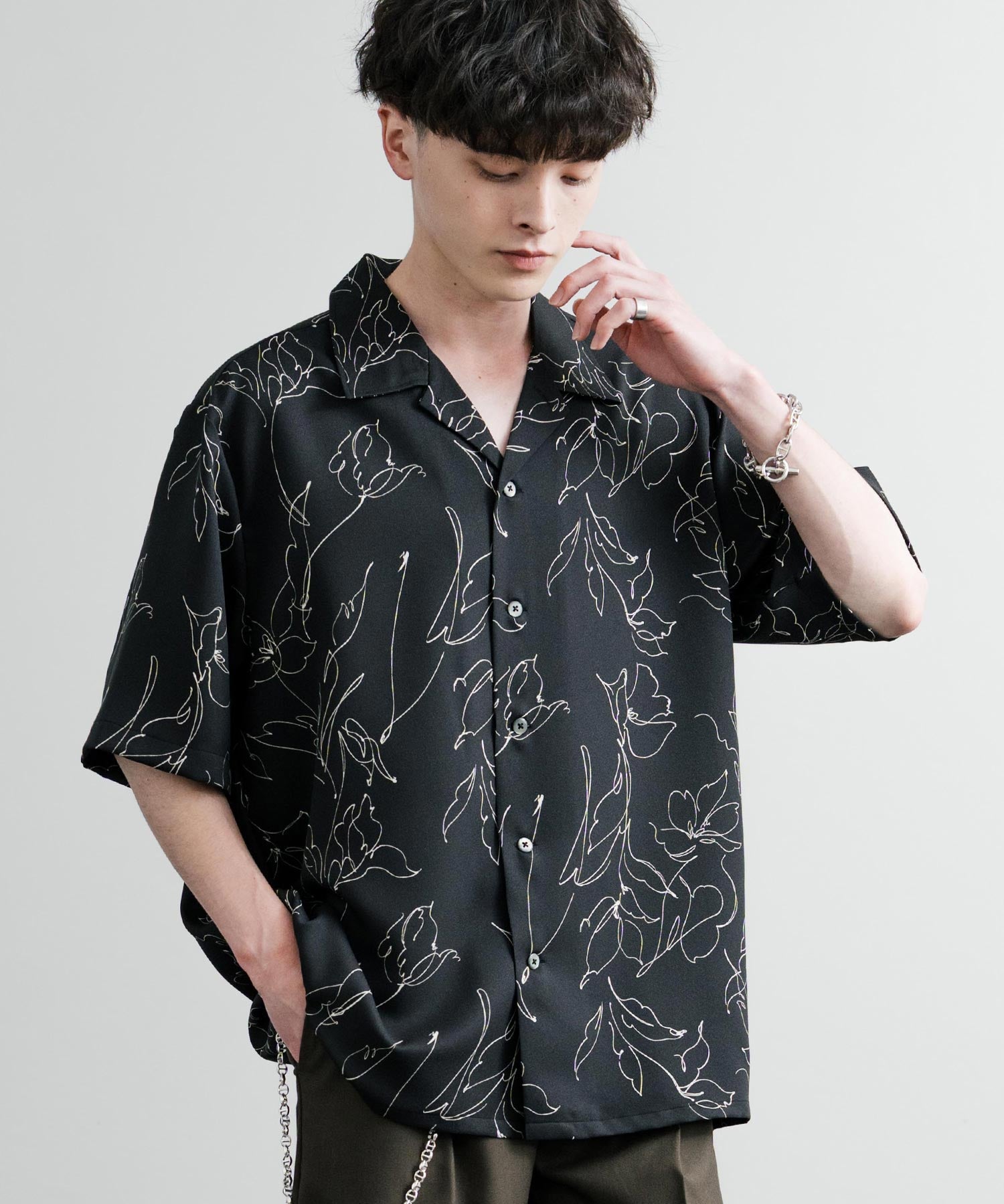 Upscape Audience アップスケープオーディエンス 日本製 国産 オーバーサイズ 丹後ライトアムンゼン 梨地 捺染マシンプリント半袖開襟シャツ AUD6608 14694