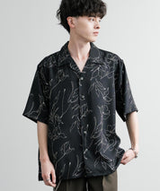 Upscape Audience アップスケープオーディエンス 日本製 国産 オーバーサイズ 丹後ライトアムンゼン 梨地 捺染マシンプリント半袖開襟シャツ AUD6608 14694