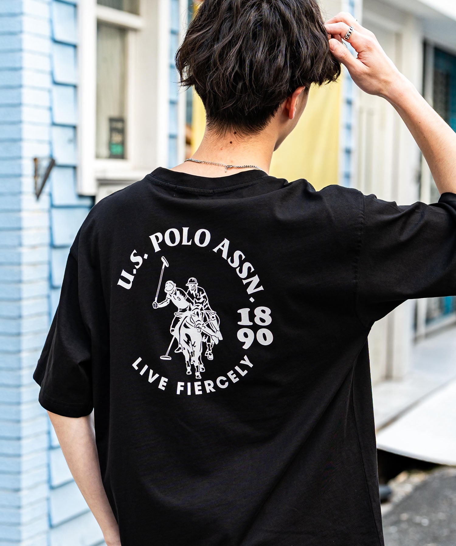 U.S.POLO ASSN. ユーエスポロアッスン バックプリント/無地/ボーダー オーバーサイズクルーショートスリーブTシャツ