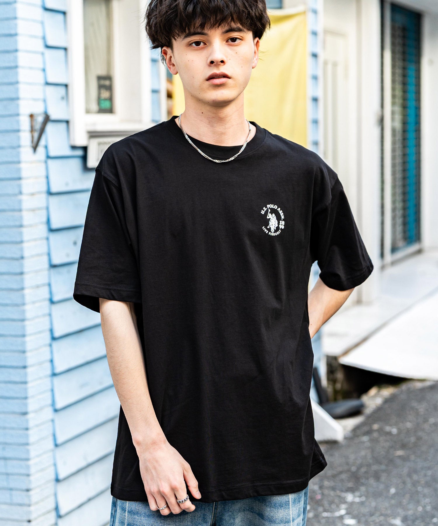 U.S.POLO ASSN. ユーエスポロアッスン バックプリント/無地/ボーダー オーバーサイズクルーショートスリーブTシャツ