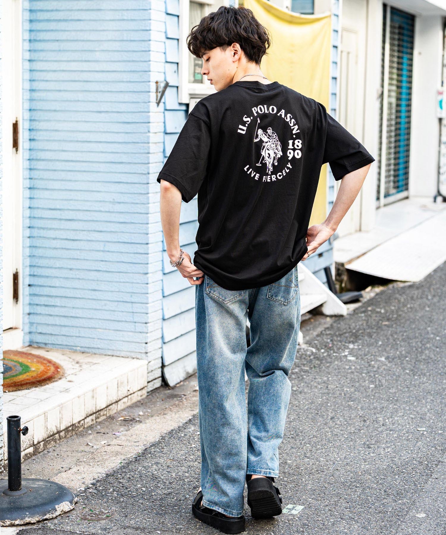 U.S.POLO ASSN. ユーエスポロアッスン バックプリント/無地/ボーダー オーバーサイズクルーショートスリーブTシャツ
