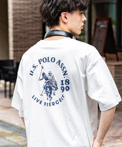 U.S.POLO ASSN. ユーエスポロアッスン バックプリント/無地/ボーダー オーバーサイズクルーショートスリーブTシャツ