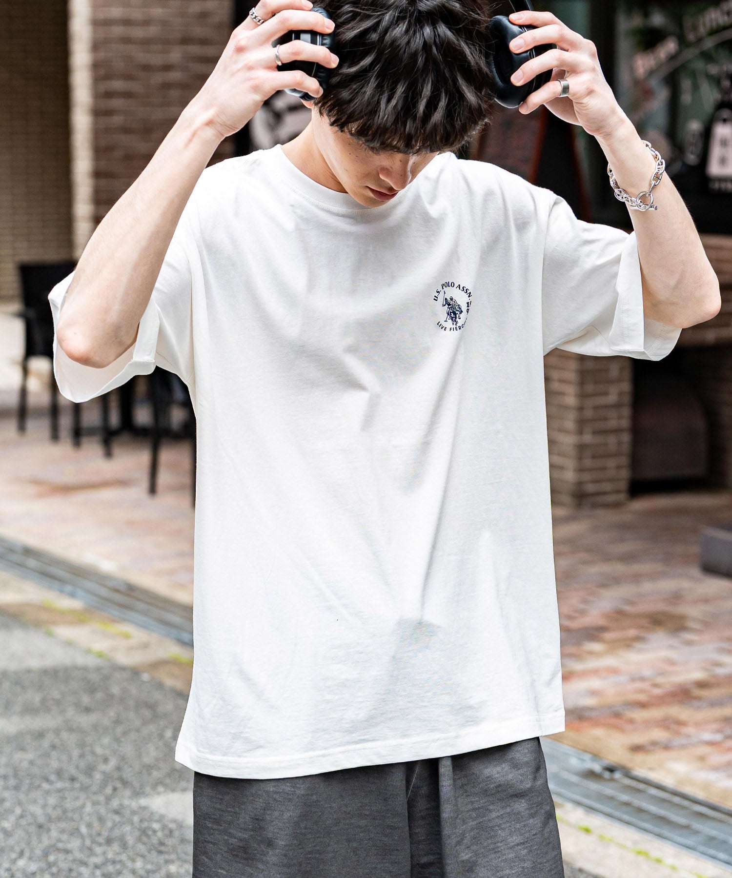 U.S.POLO ASSN. ユーエスポロアッスン バックプリント/無地/ボーダー オーバーサイズクルーショートスリーブTシャツ