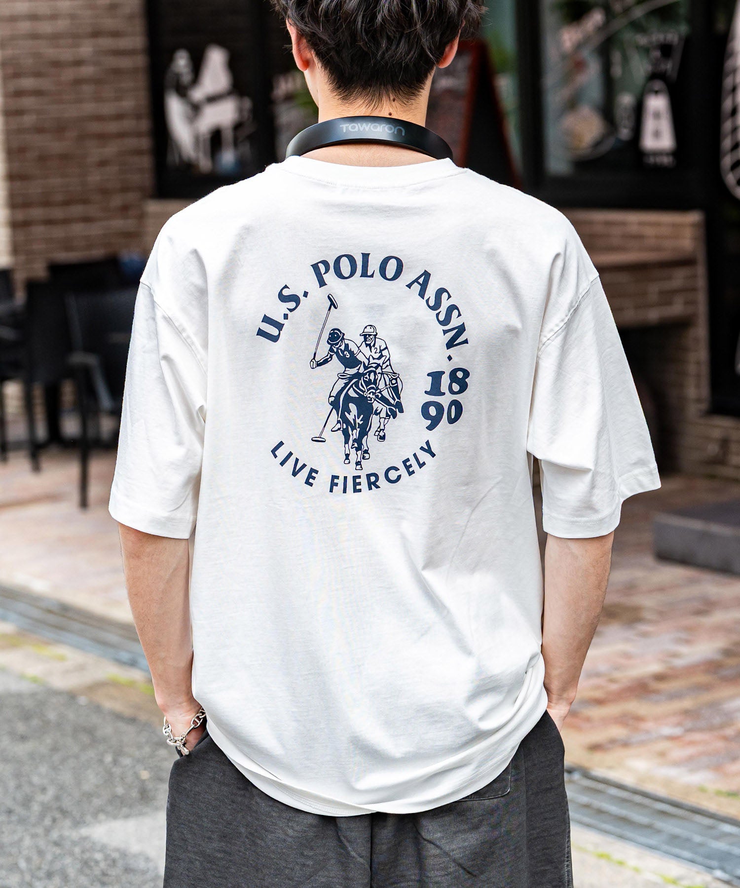 U.S.POLO ASSN. ユーエスポロアッスン バックプリント/無地/ボーダー オーバーサイズクルーショートスリーブTシャツ