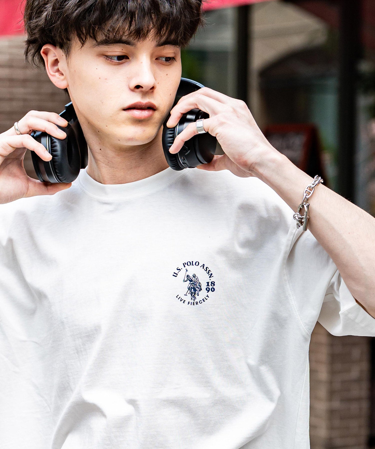 U.S.POLO ASSN. ユーエスポロアッスン バックプリント/無地/ボーダー オーバーサイズクルーショートスリーブTシャツ