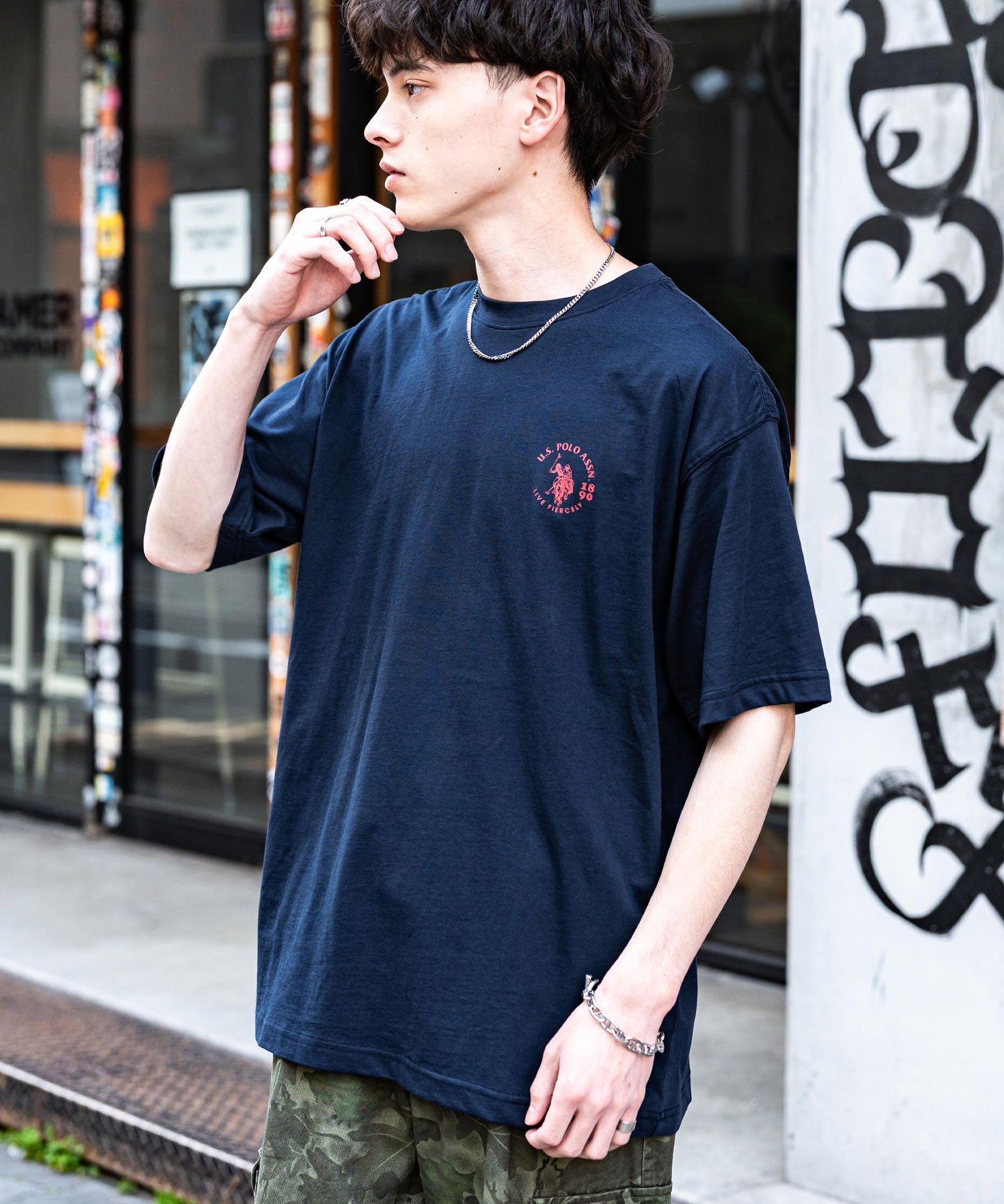 U.S.POLO ASSN. ユーエスポロアッスン バックプリント/無地/ボーダー オーバーサイズクルーショートスリーブTシャツ
