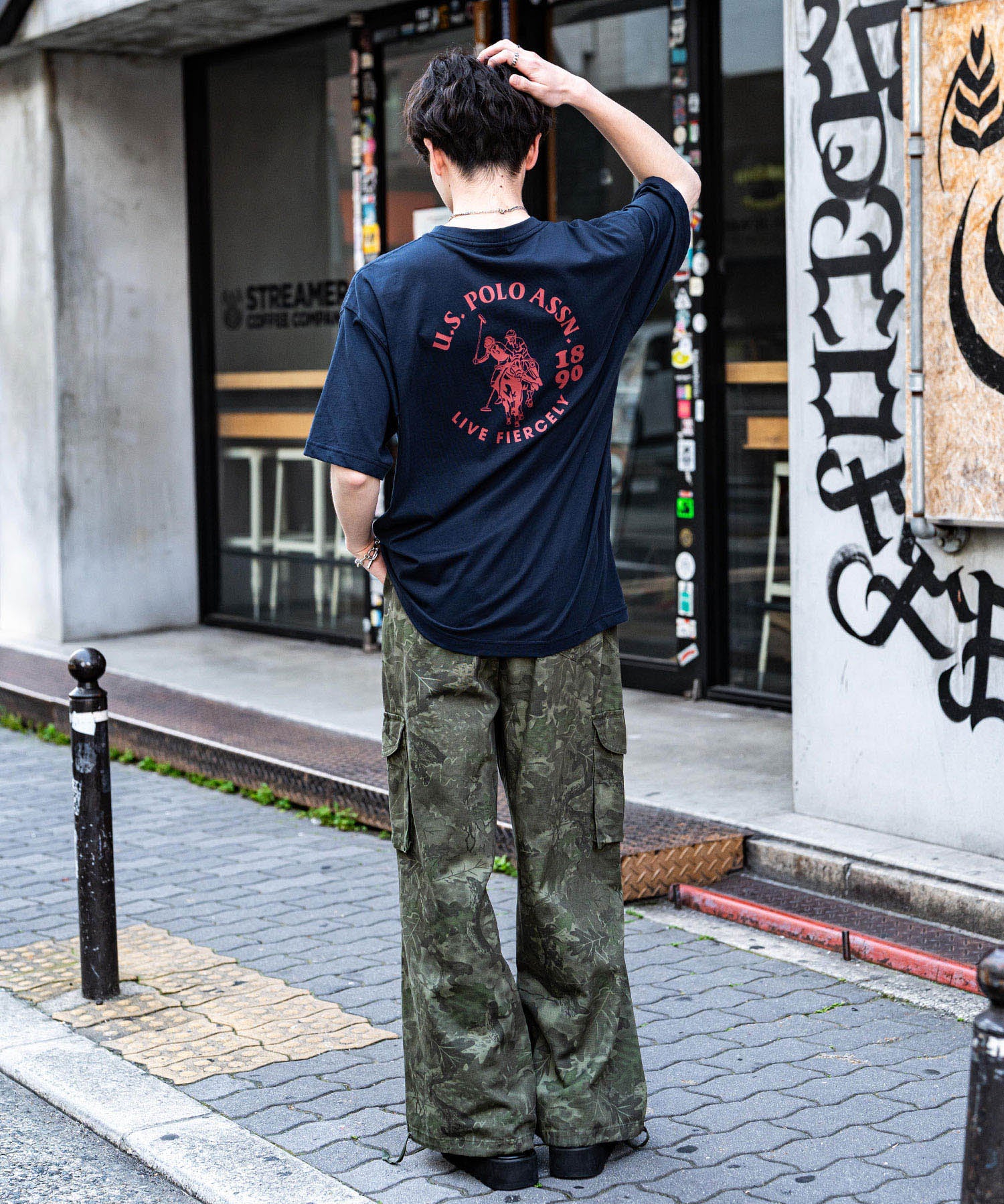 U.S.POLO ASSN. ユーエスポロアッスン バックプリント/無地/ボーダー オーバーサイズクルーショートスリーブTシャツ
