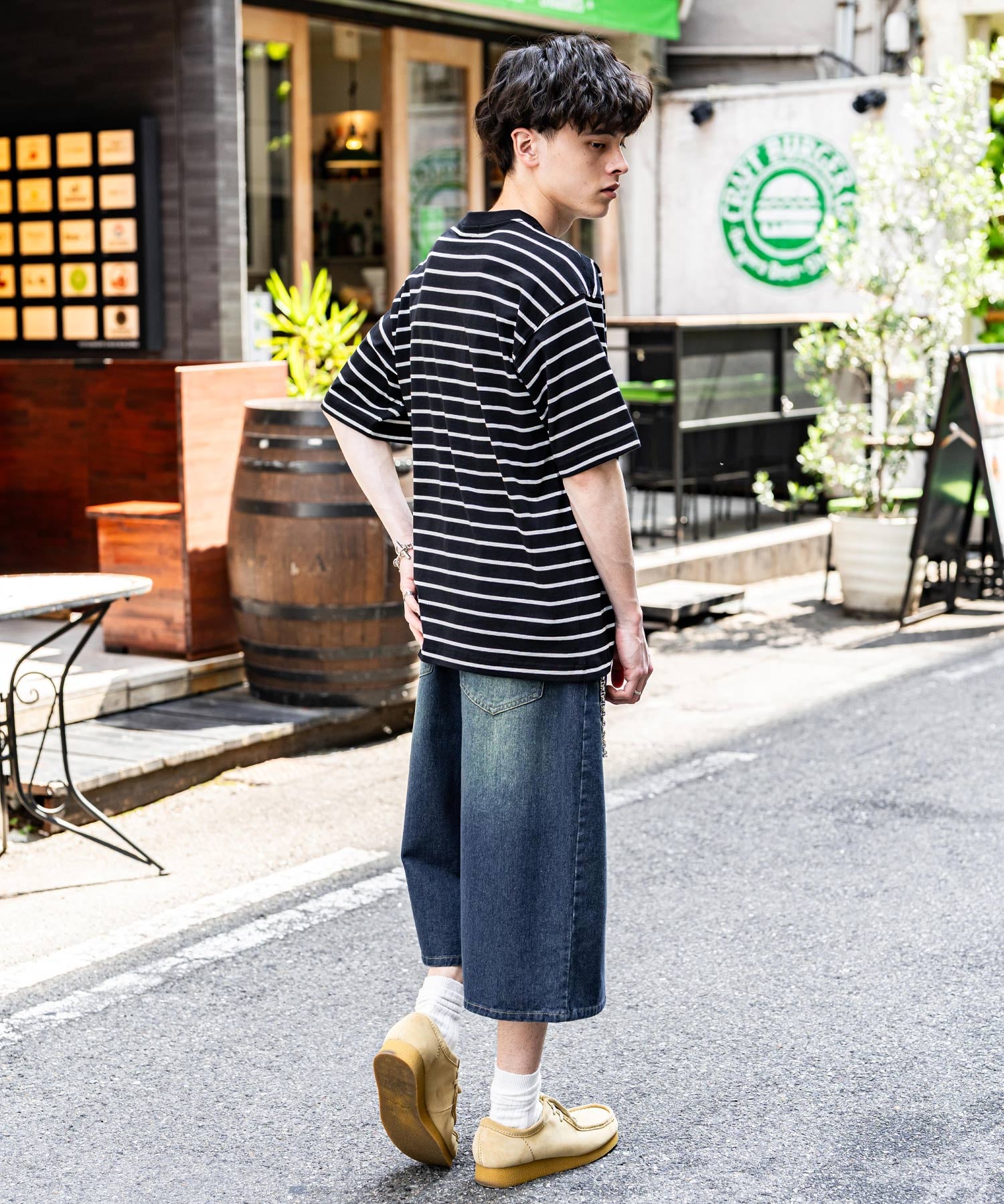 U.S.POLO ASSN. ユーエスポロアッスン バックプリント/無地/ボーダー オーバーサイズクルーショートスリーブTシャツ