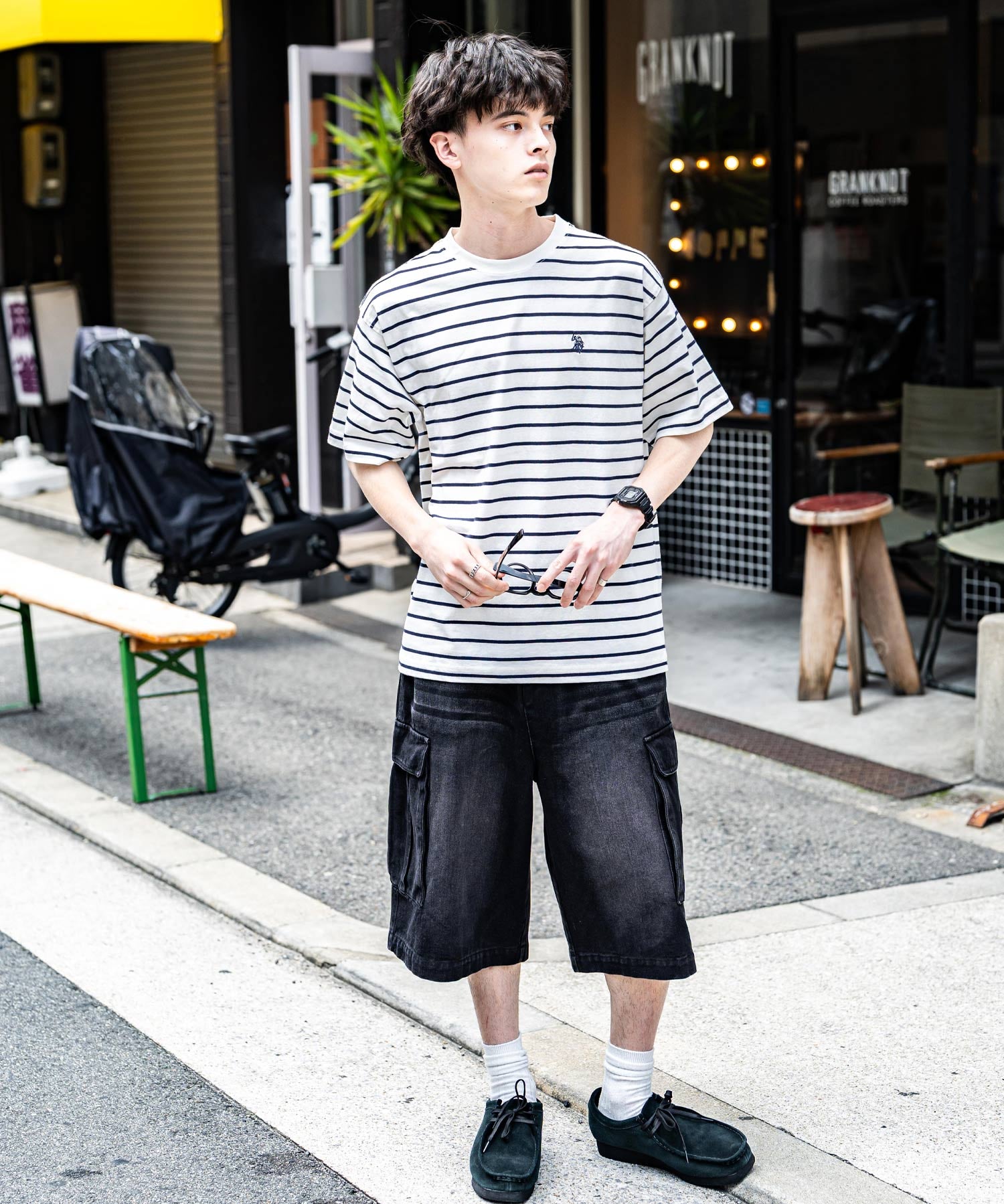 U.S.POLO ASSN. ユーエスポロアッスン バックプリント/無地/ボーダー オーバーサイズクルーショートスリーブTシャツ