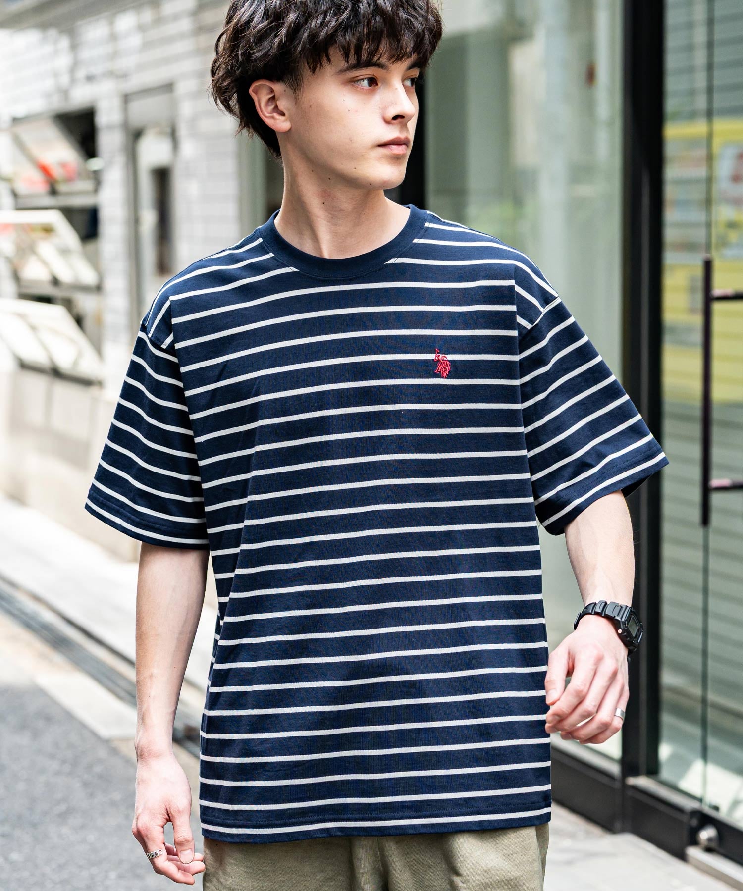 U.S.POLO ASSN. ユーエスポロアッスン バックプリント/無地/ボーダー オーバーサイズクルーショートスリーブTシャツ