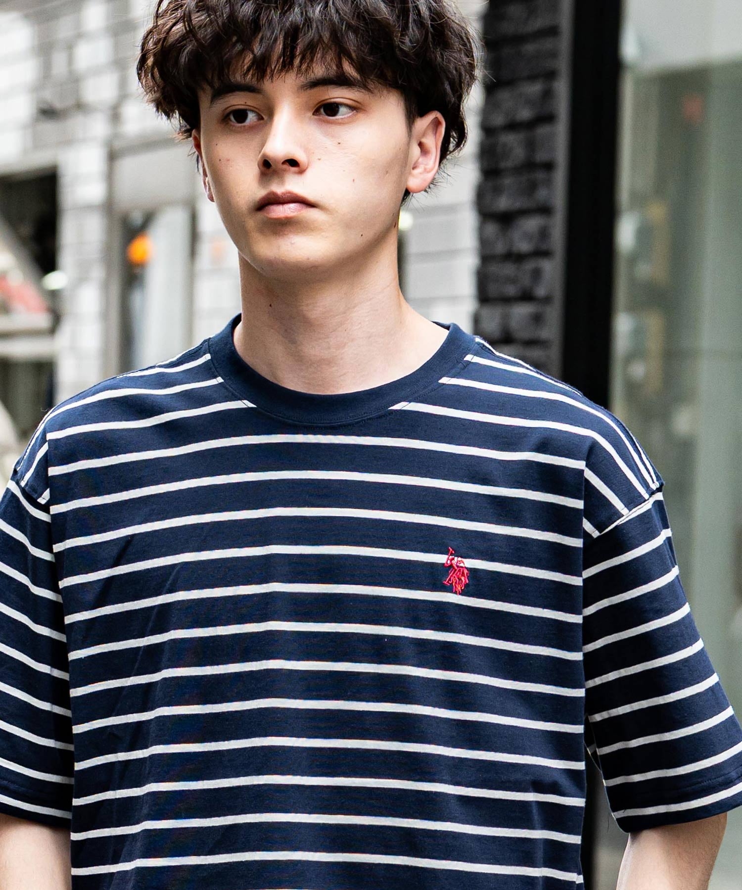 U.S.POLO ASSN. ユーエスポロアッスン バックプリント/無地/ボーダー オーバーサイズクルーショートスリーブTシャツ