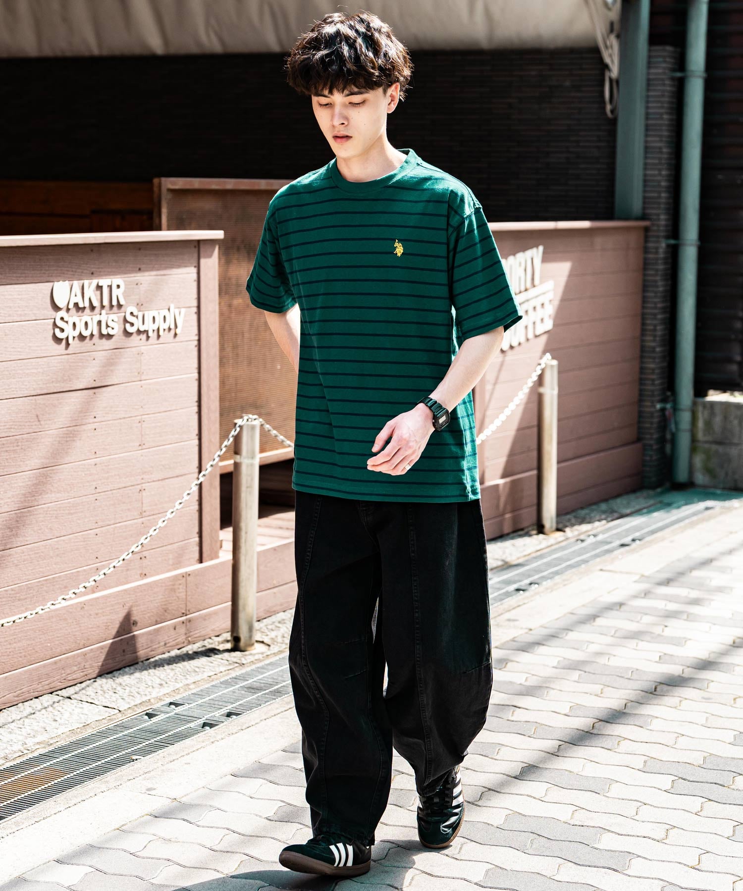 U.S.POLO ASSN. ユーエスポロアッスン バックプリント/無地/ボーダー オーバーサイズクルーショートスリーブTシャツ