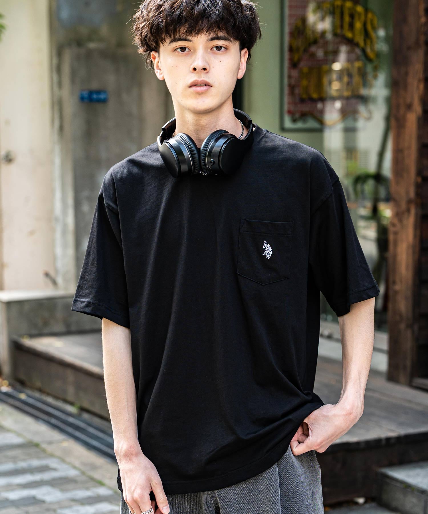 U.S.POLO ASSN. ユーエスポロアッスン バックプリント/無地/ボーダー オーバーサイズクルーショートスリーブTシャツ