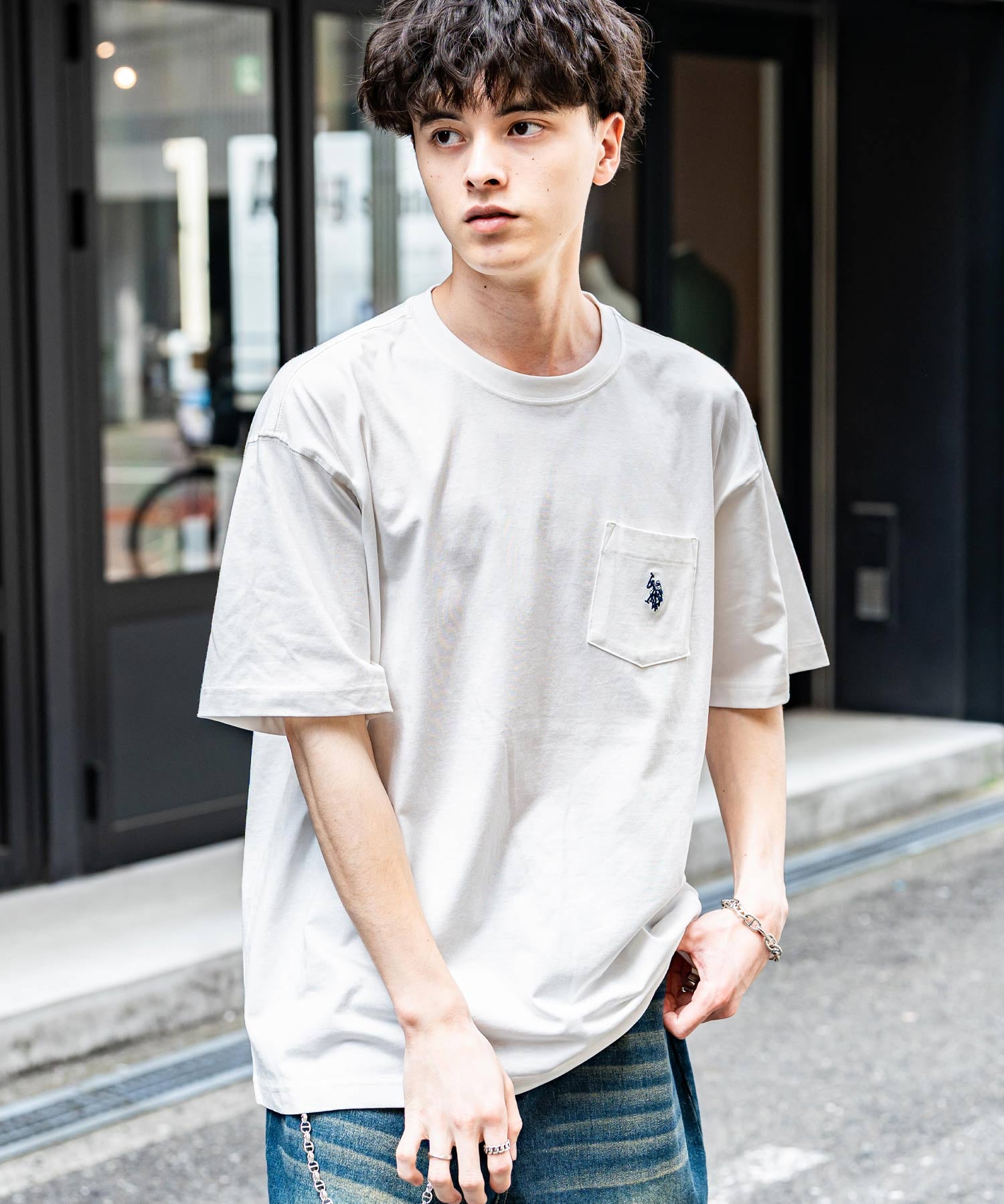 U.S.POLO ASSN. ユーエスポロアッスン バックプリント/無地/ボーダー オーバーサイズクルーショートスリーブTシャツ