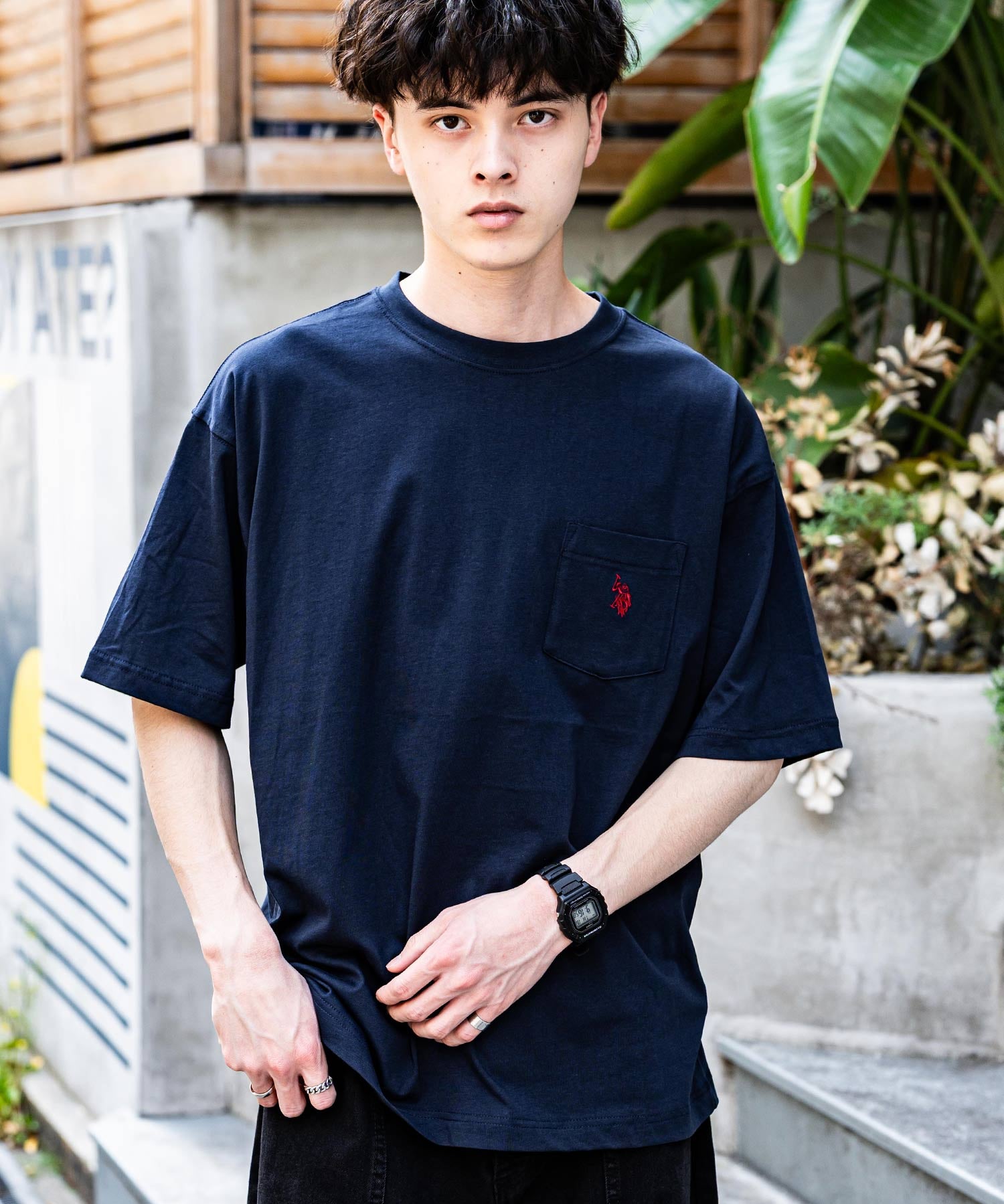 U.S.POLO ASSN. ユーエスポロアッスン バックプリント/無地/ボーダー オーバーサイズクルーショートスリーブTシャツ
