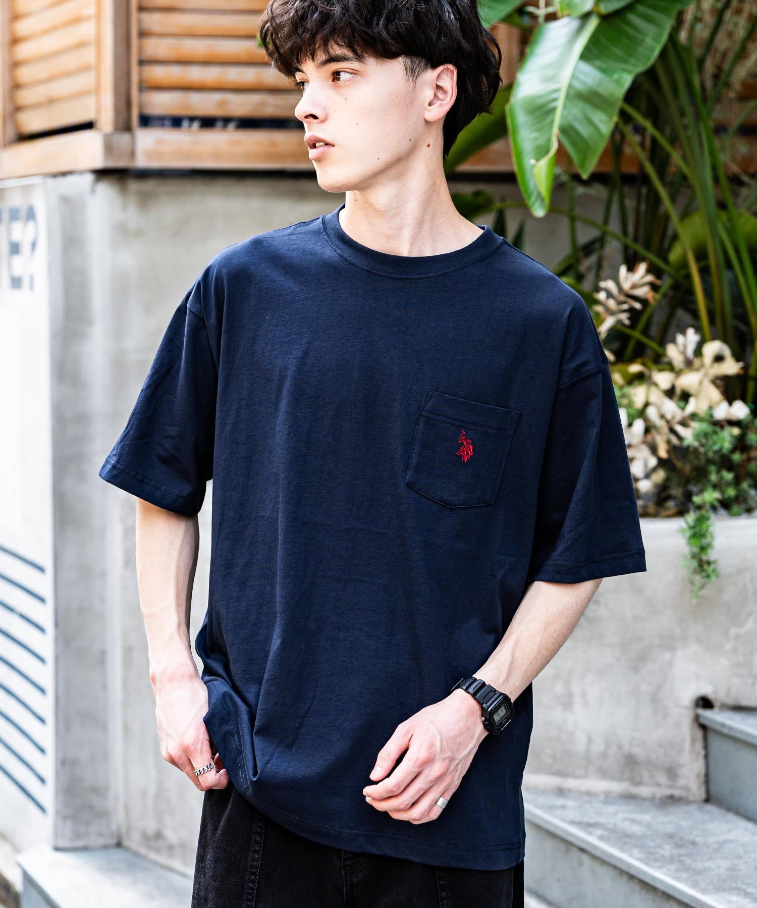 U.S.POLO ASSN. ユーエスポロアッスン バックプリント/無地/ボーダー オーバーサイズクルーショートスリーブTシャツ