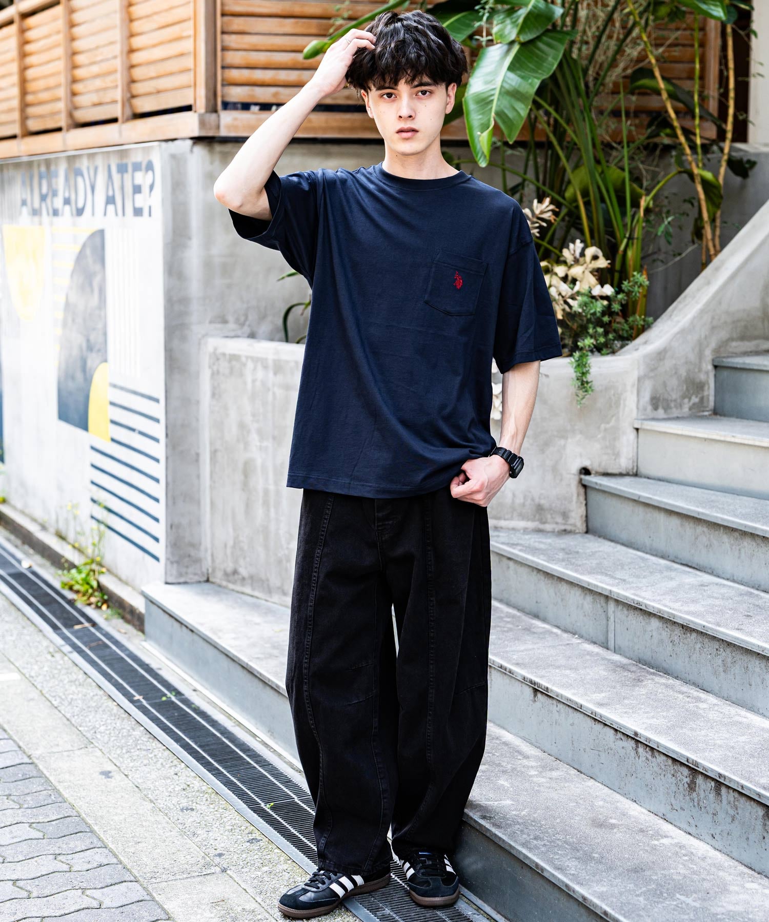 U.S.POLO ASSN. ユーエスポロアッスン バックプリント/無地/ボーダー オーバーサイズクルーショートスリーブTシャツ