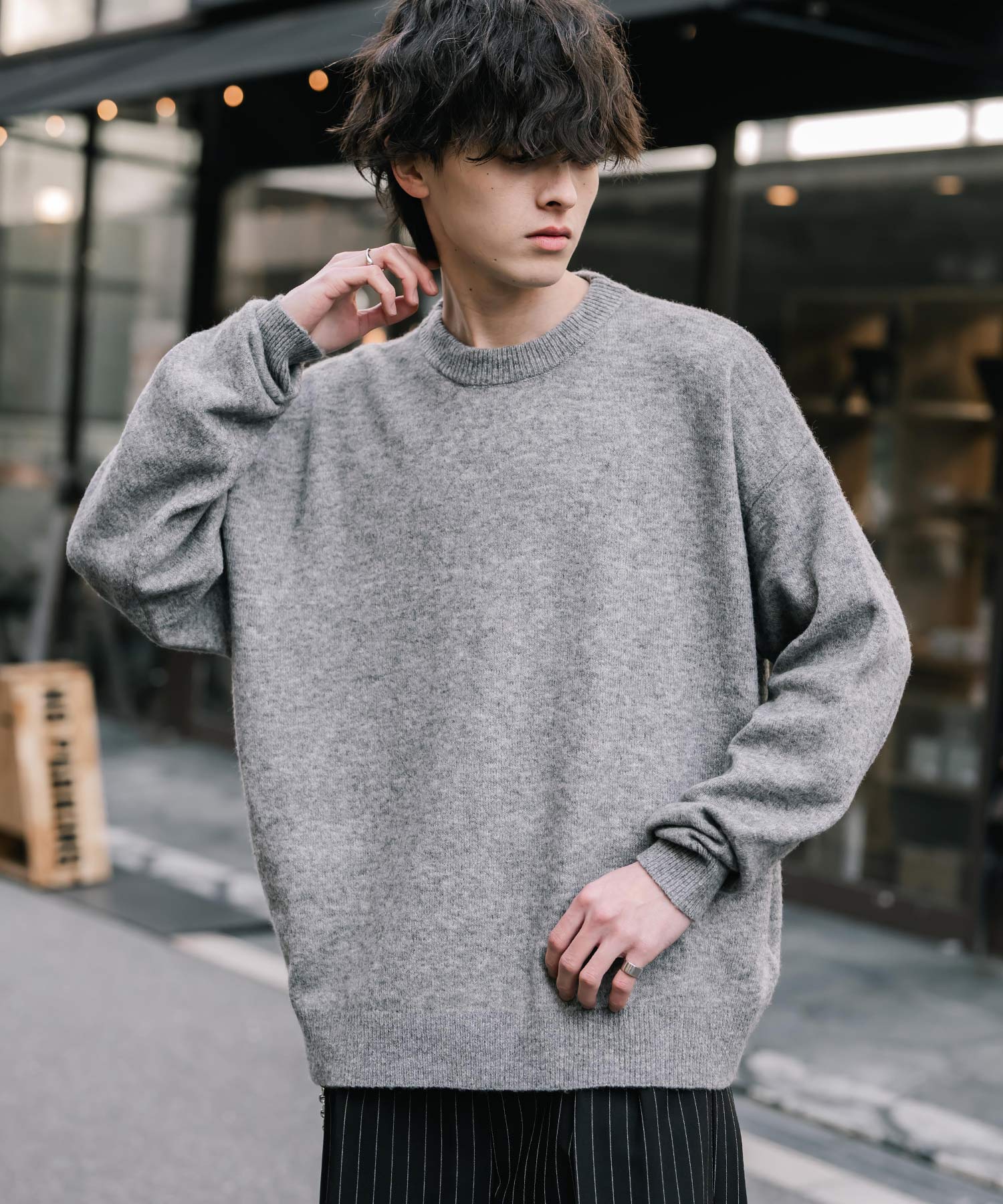 天竺編みクルーネック長袖セーター 14714