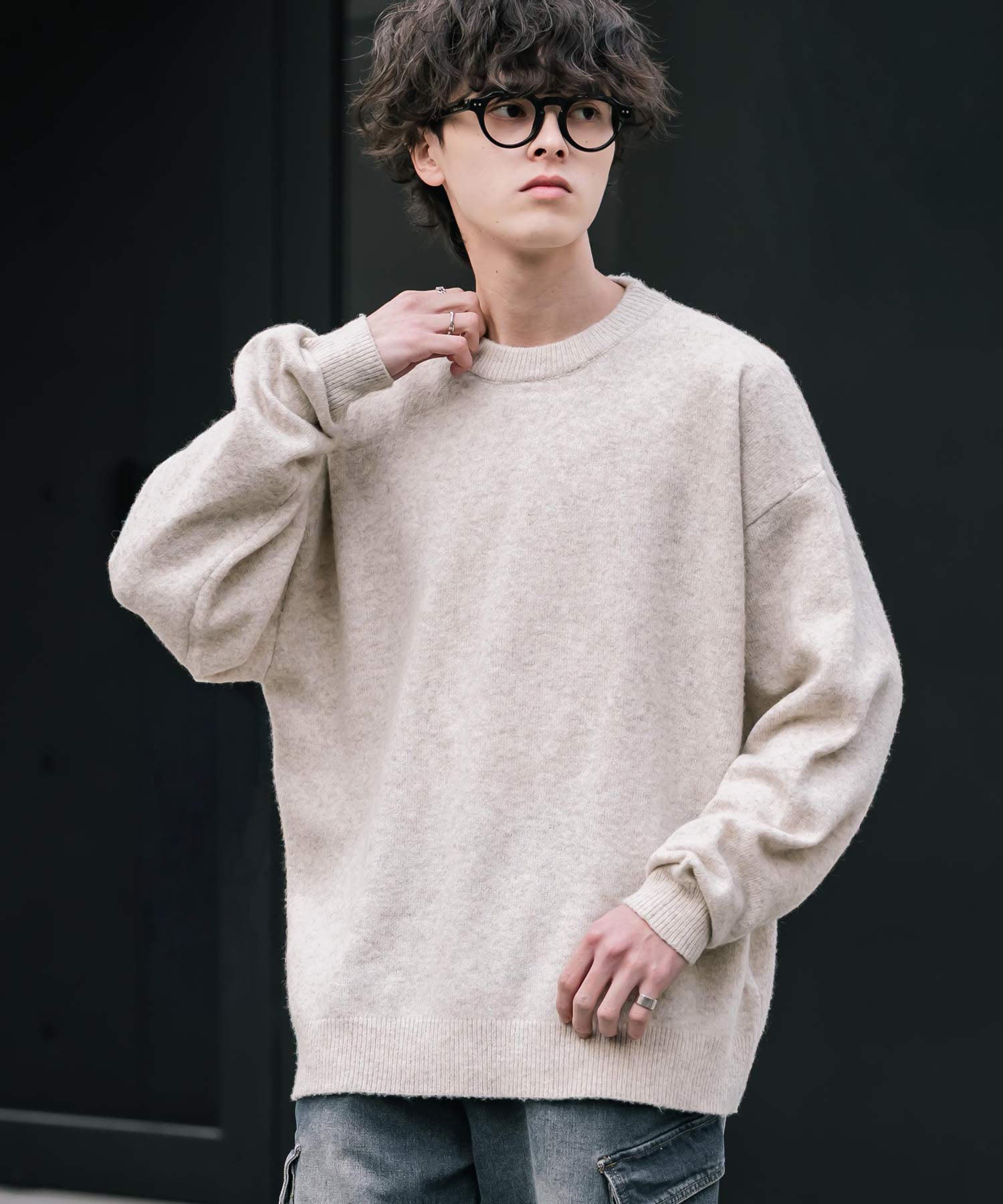 天竺編みクルーネック長袖セーター 14714