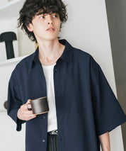 新色追加 接触冷感多機能素材リネンライクオーバーサイズレギュラーカラー半袖シャツ 14749