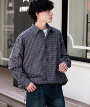 オーバーサイズ 裾ドローコード付き2WAYチェック/ストライプ/無地レギュラーカラー長袖シャツジャケット 14761
