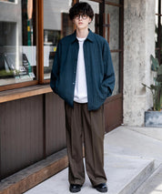 オーバーサイズ 裾ドローコード付き2WAYチェック/ストライプ/無地レギュラーカラー長袖シャツジャケット 14761