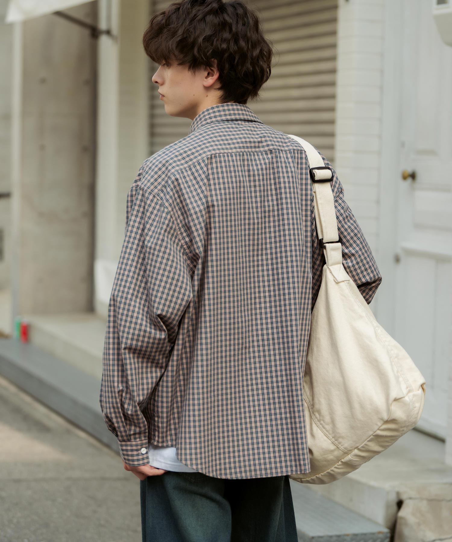 ハーフジップオーバーサイズチェックシャツ/オンブレチェック