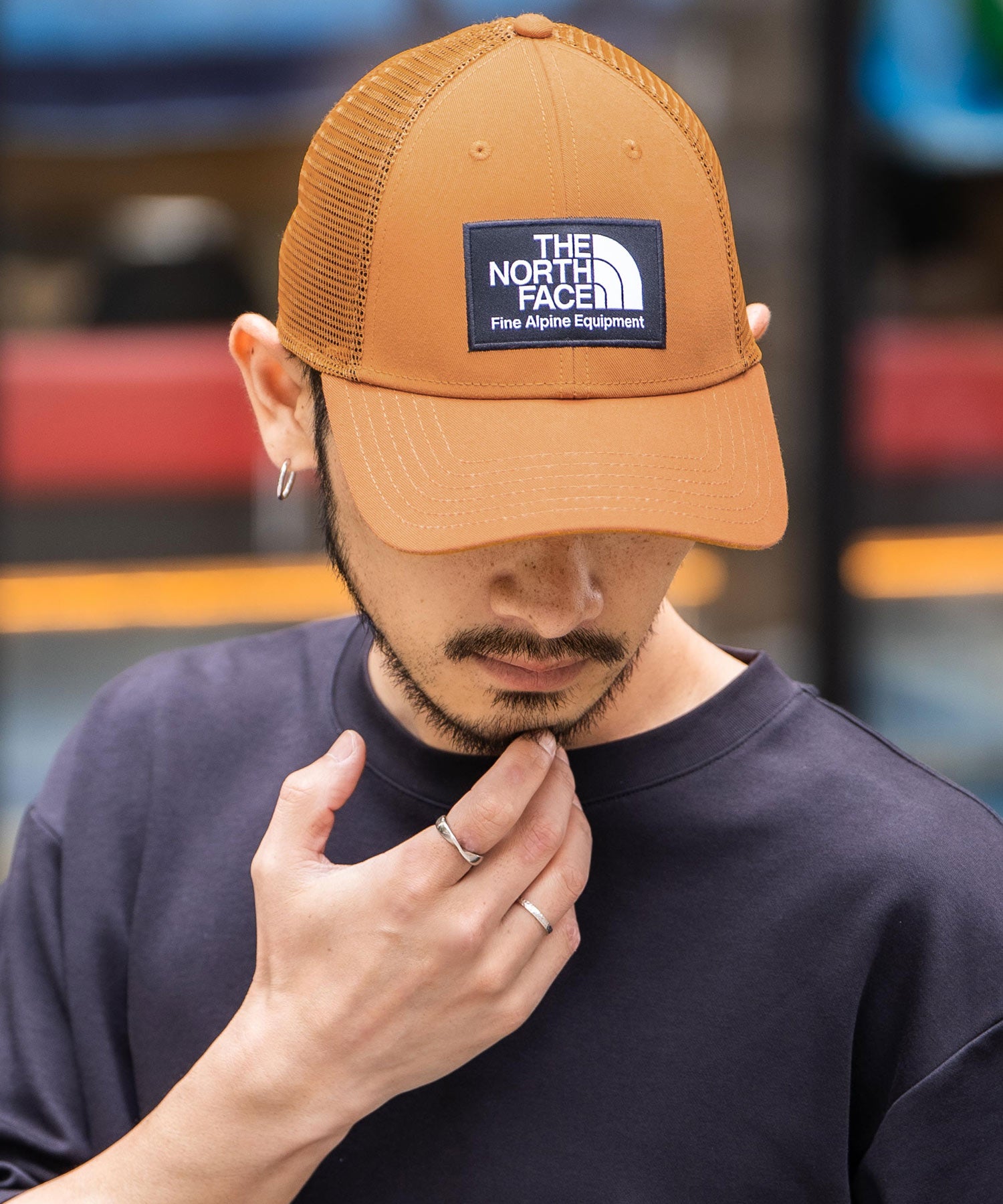 THE NORTH FACE ザ・ノースフェイス MUDDER TRUCKER メッシュスナップバックキャップ ロゴワッペンベースボールキャップ