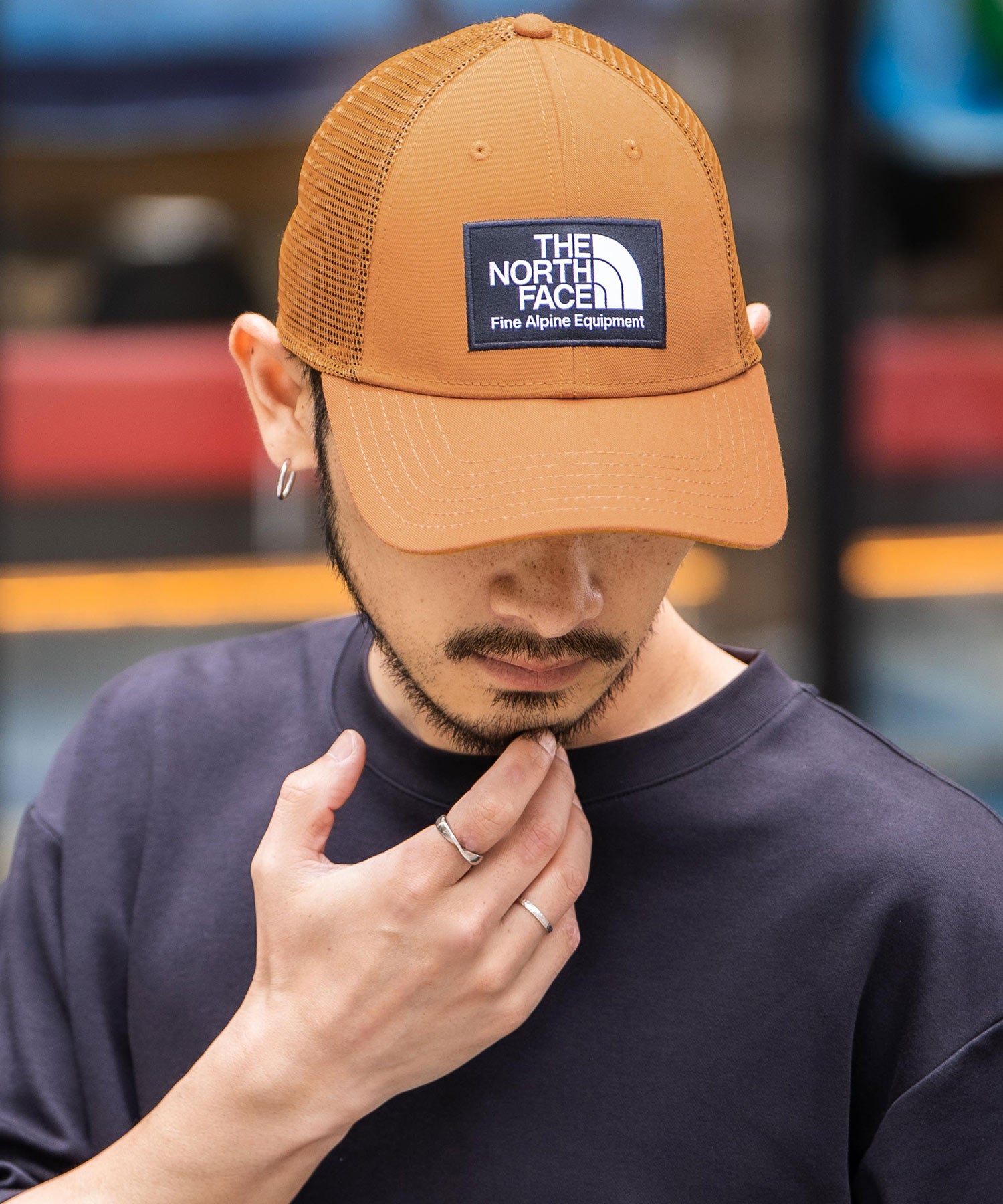 THE NORTH FACE ザ・ノースフェイス MUDDER TRUCKER メッシュスナップバックキャップ ロゴワッペンベースボールキャップ