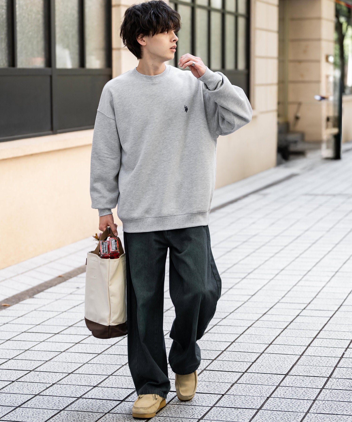 U.S. POLO ASSN. ユーエスポロアッスン オーバーサイズ裏起毛ワンポイントロゴ刺繍長袖スウェット	14765