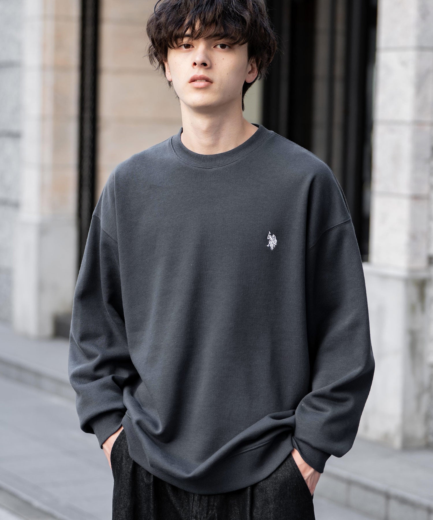 U.S. POLO ASSN. ユーエスポロアッスン オーバーサイズ裏起毛ワンポイントロゴ刺繍長袖スウェット	14765