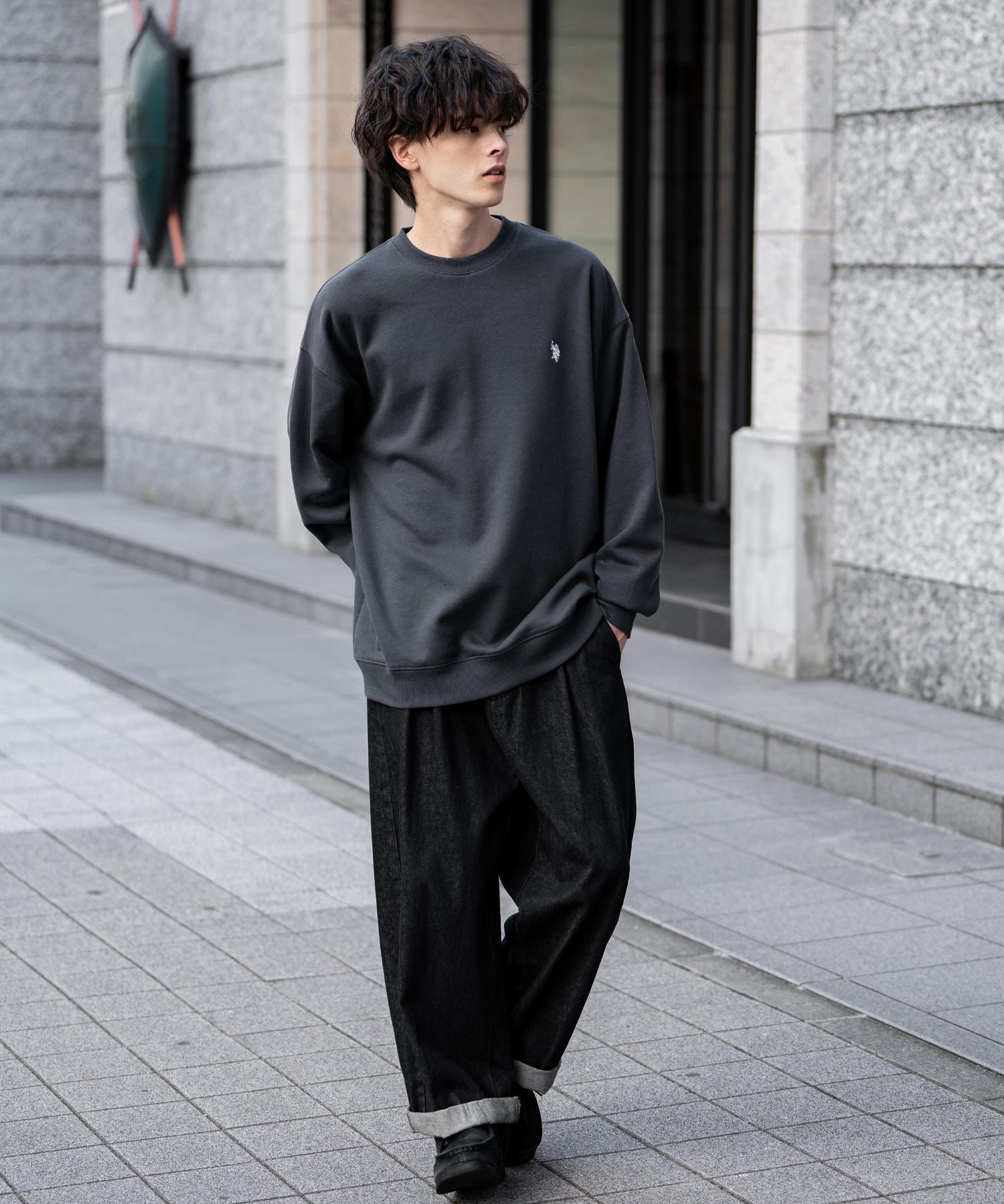 U.S. POLO ASSN. ユーエスポロアッスン オーバーサイズ裏起毛ワンポイントロゴ刺繍長袖スウェット	14765