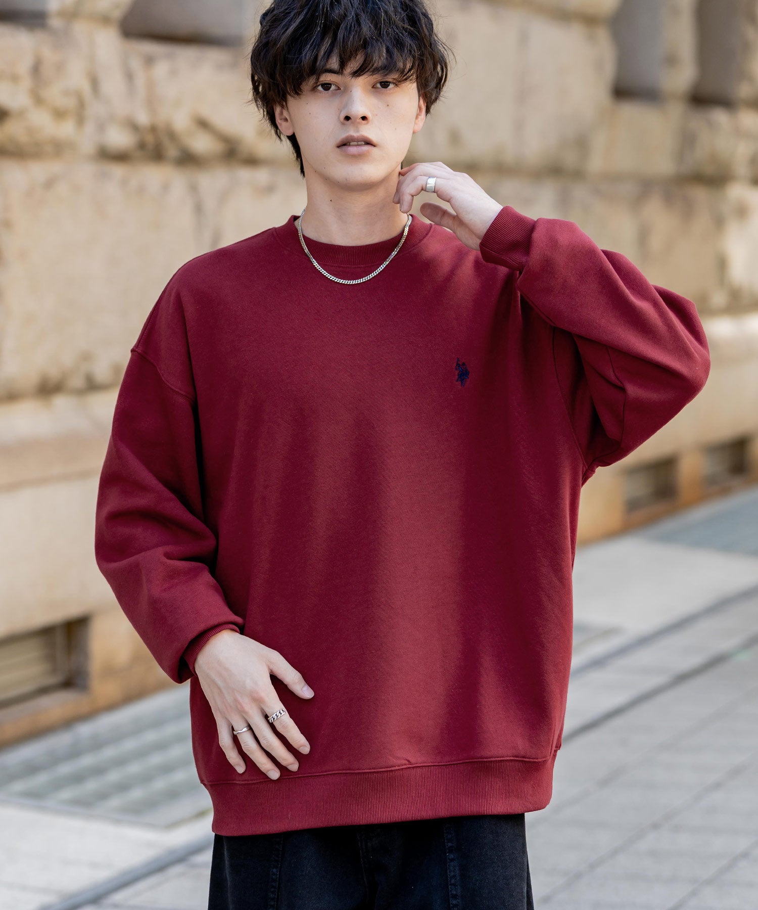 U.S. POLO ASSN. ユーエスポロアッスン オーバーサイズ裏起毛ワンポイントロゴ刺繍長袖スウェット	14765