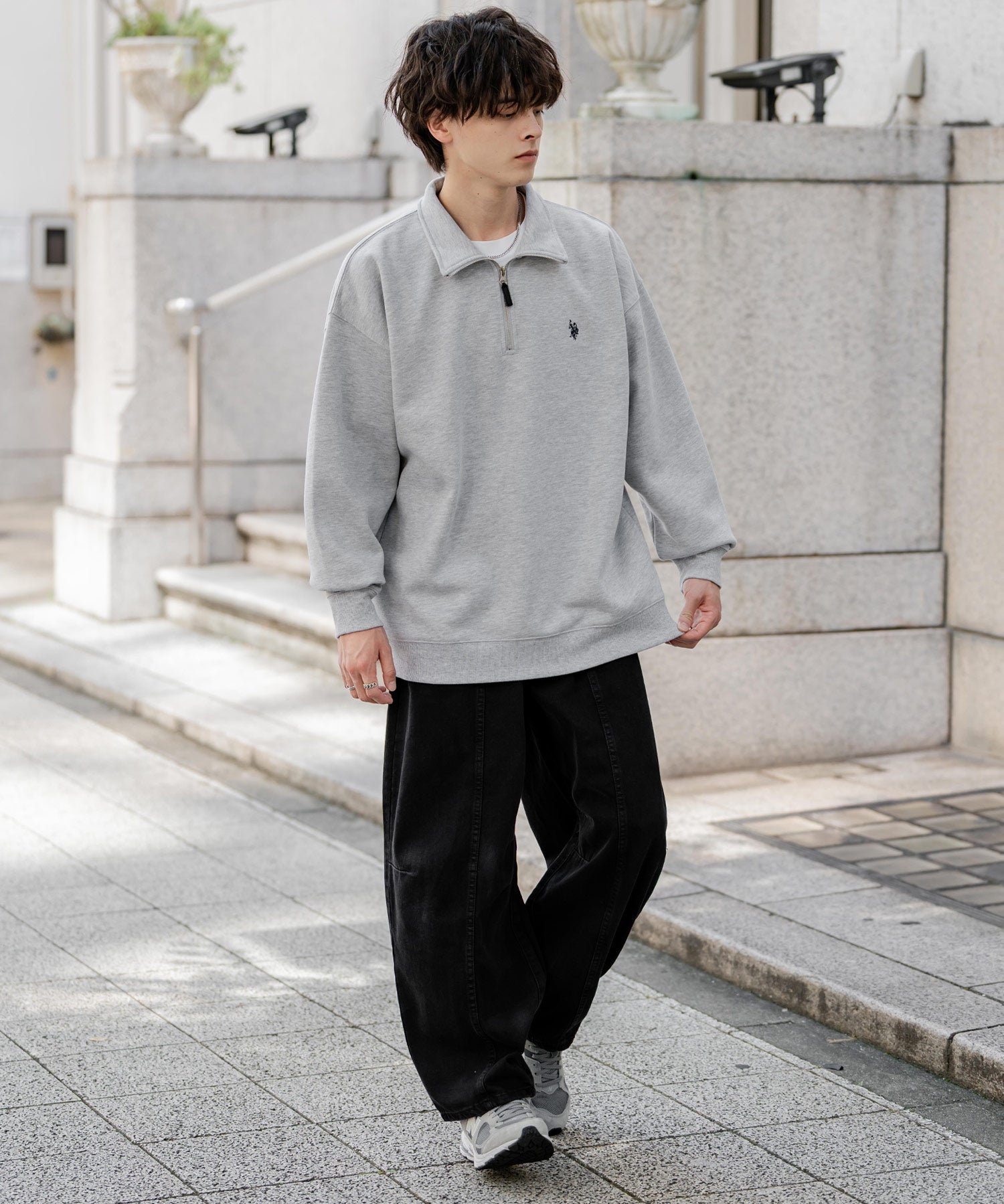 U.S. POLO ASSN. ユーエスポロアッスン オーバーサイズ裏起毛ワンポイントロゴ刺繍長袖ハーフジップスウェット 14766