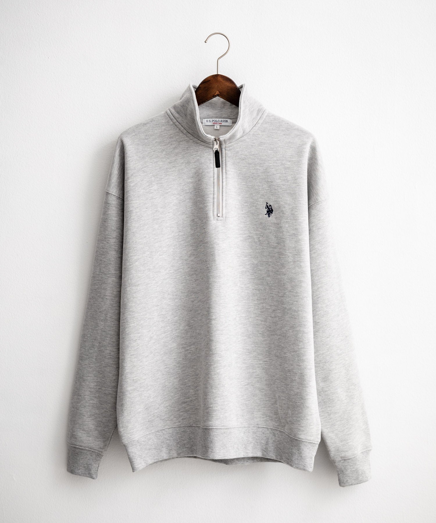 U.S. POLO ASSN. ユーエスポロアッスン オーバーサイズ裏起毛ワンポイントロゴ刺繍長袖ハーフジップスウェット 14766