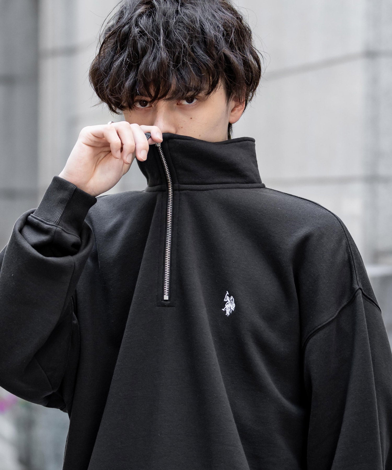 U.S. POLO ASSN. ユーエスポロアッスン オーバーサイズ裏起毛ワンポイントロゴ刺繍長袖ハーフジップスウェット 14766