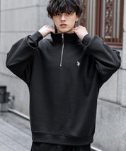U.S. POLO ASSN. ユーエスポロアッスン オーバーサイズ裏起毛ワンポイントロゴ刺繍長袖ハーフジップスウェット 16108
